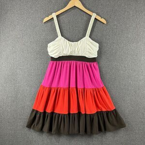 Candie’s Colorblock Tiered Babydoll Mini Dress Stretch Bust Padded Lined Cute Y2